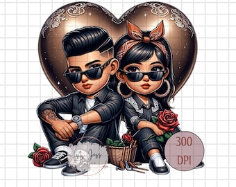Chicano Couple, Red Rose, Chicana PNG, Chicana Love, Hispanic Sweetheart, Latino Wall Art, Proud of You, Chicano Style, Brown Love, Chicano