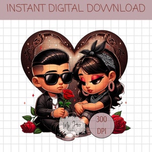Chicano Couple, Be Mine, Chicana Art, Chicano Love, Chicana PNG, Proud of You, Hispanic Sweetheart, Latino Art, Brown Love, Latino Wall Art
