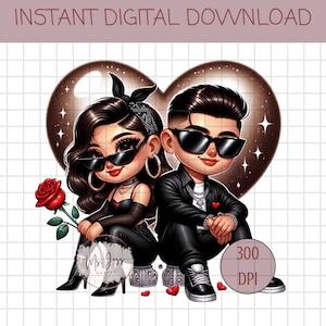 Chicano Couple, All In Black, Chicana PNG, Chicana Love, Chicano Style, Chicana Art, Latino Wall Art, Hispanic Sweetheart, Proud of You