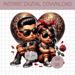 Chicano Couple, Engraved Brown Heart, Chicana Art, Proud of You, Latino Art, Latino Wall Art, Chicana PNG, Chicano Love, Brown Love