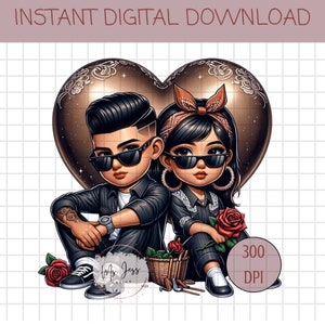 Chicano Couple, Red Rose, Chicana PNG, Chicana Love, Hispanic Sweetheart, Latino Wall Art, Proud of You, Chicano Style, Brown Love, Chicano