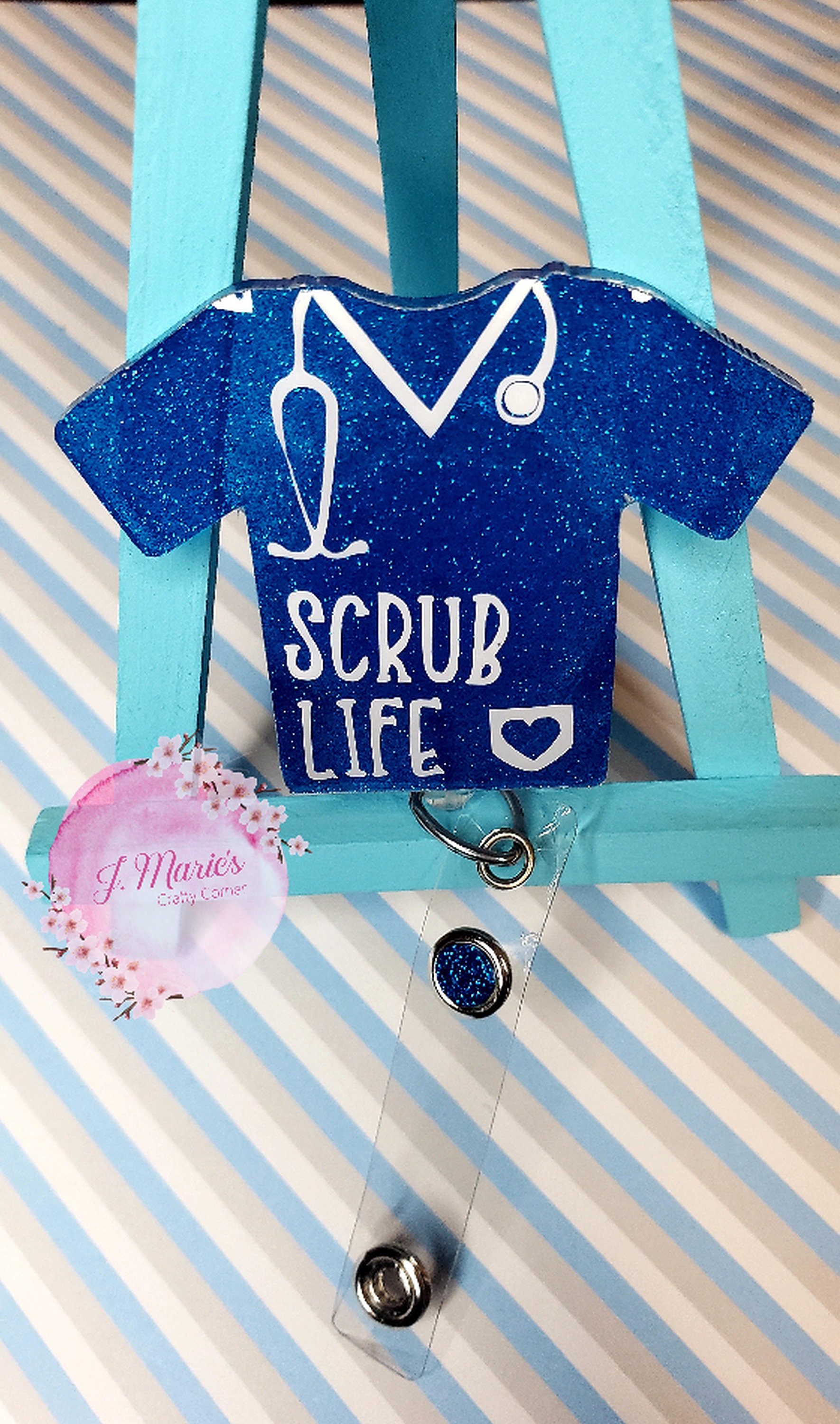 Scrub Life Badge Reel Blue Transparent Glitter | Etsy