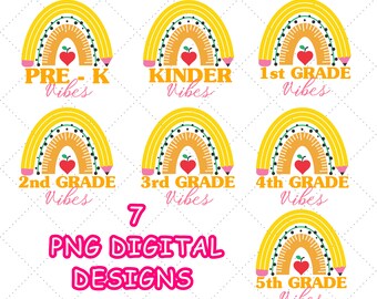 Back to School Grade Vibes PNG supply pencil rainbow for kids Bundle