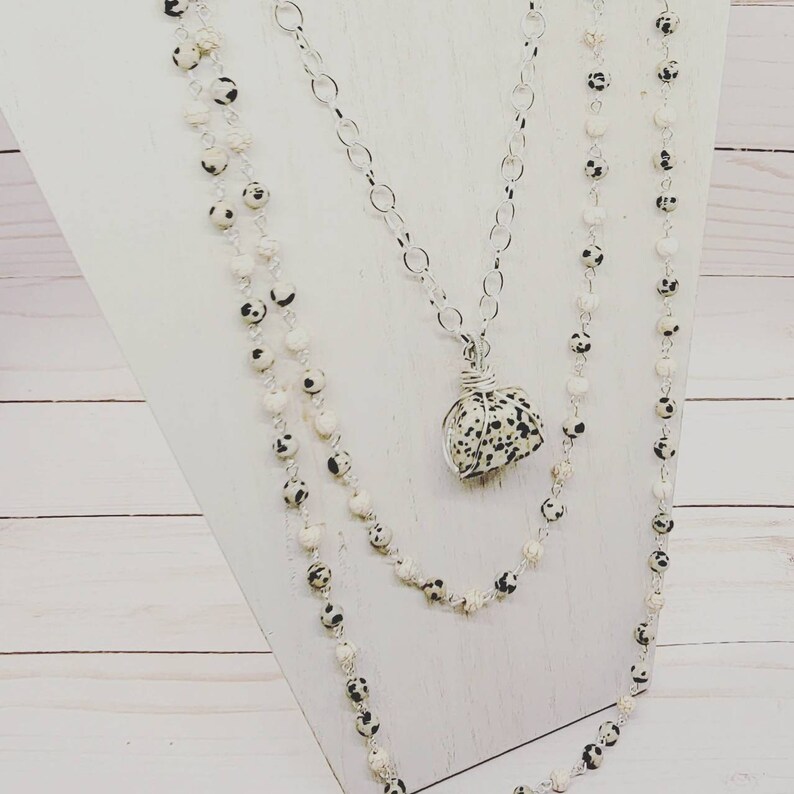 Genuine tumbled Dalmatian Jasper necklace