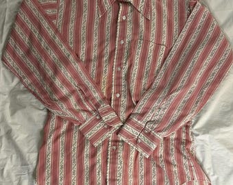 Camisa de manga larga para hombre de los años 70: Estampado floral a rayas rojas, estilo 'Sanford and Son'.