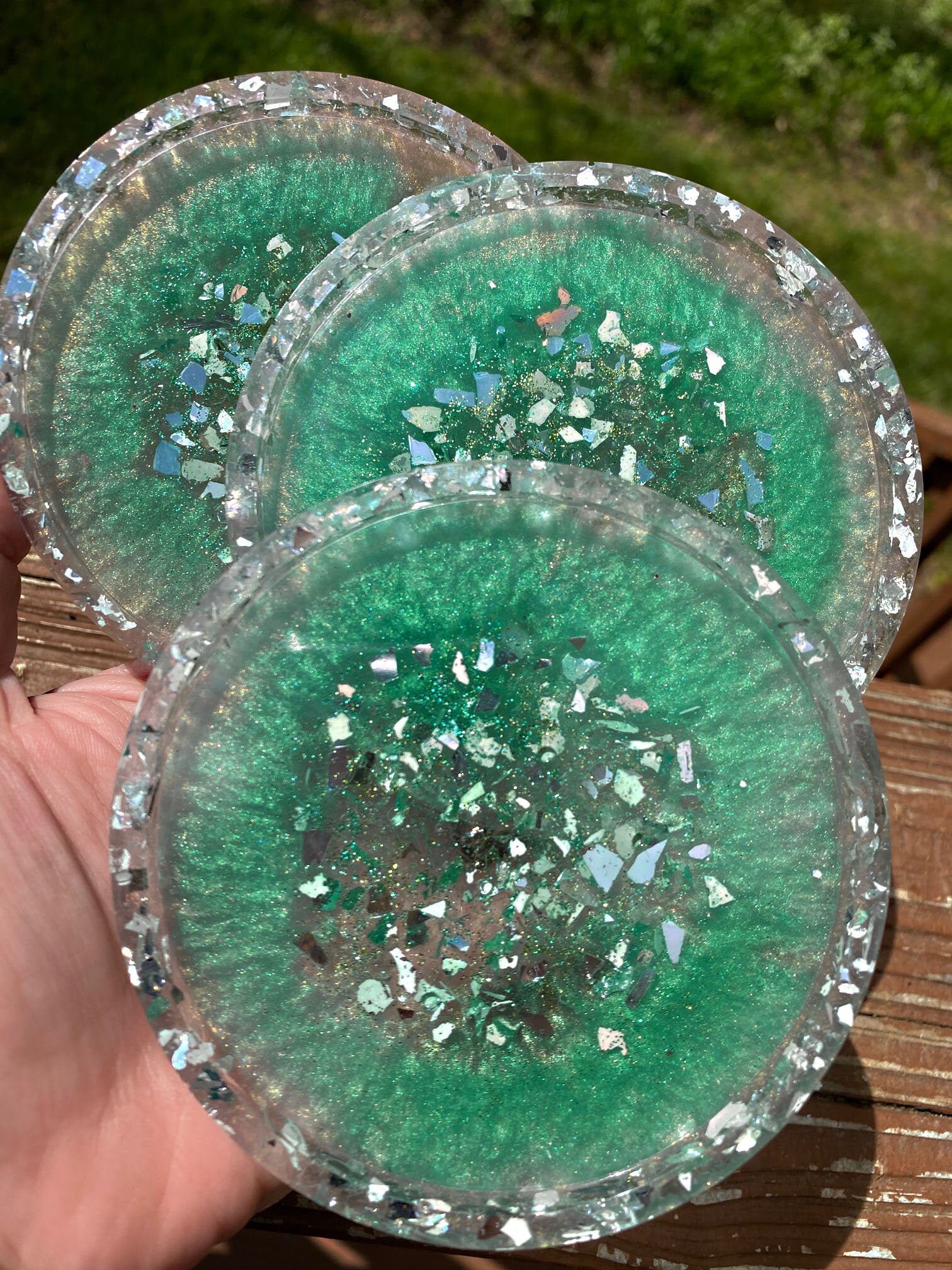 Seafoam Iridescent Translucent Round Sparkle Coaster with a Etsy