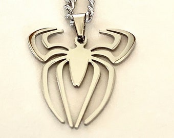 Silver Spiderman Spider Stainless Steel Super Hero Symbol Necklace Gift Bag Silver Spiderman Spider Stainless Steel Super Hero Symbol Necklace Gift Bag