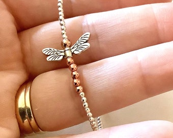 Dainty dragon fly beaded bracelet. Choose length, Gift bag included