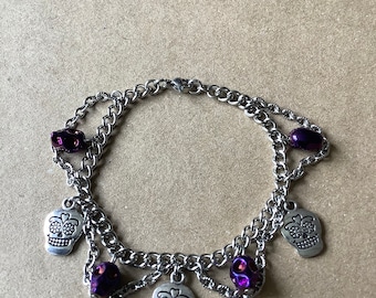 Skull charm bracelet, Stainless steel chain. Gift bag included