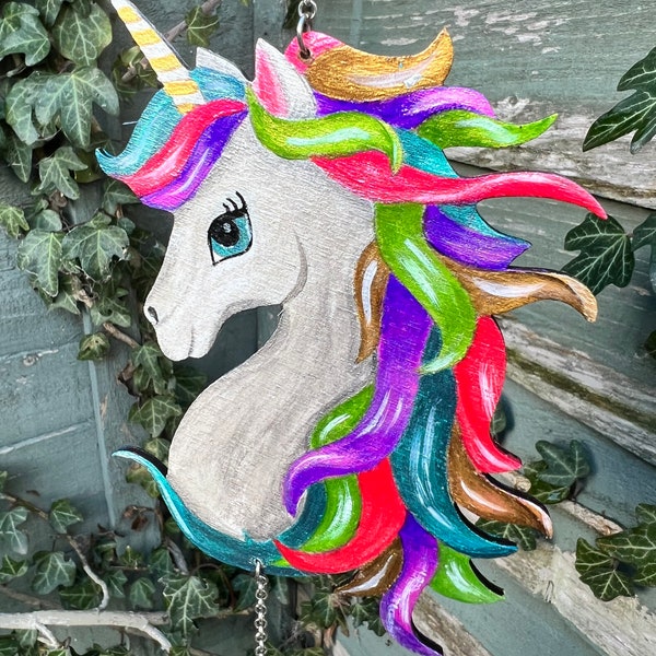 Unicorn wind chime, laser cut and hand painted with aluminium chimes. Gift bag included