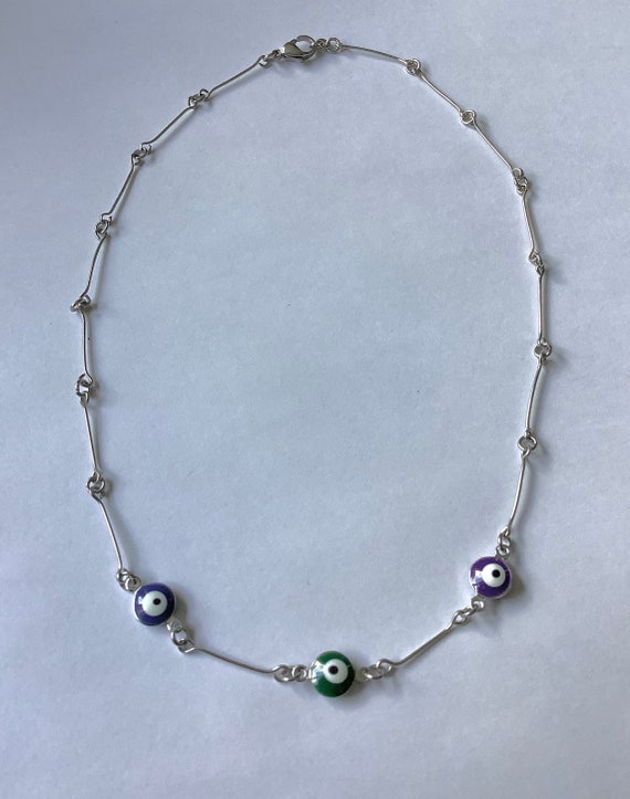 Evil Eye Pin Linked Necklace Choose Length Gift Bag Included Etsy