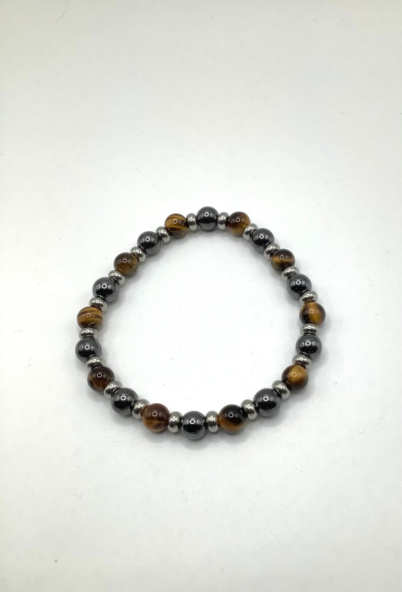 Tiger eye and obsidian elasticated beaded bracelet