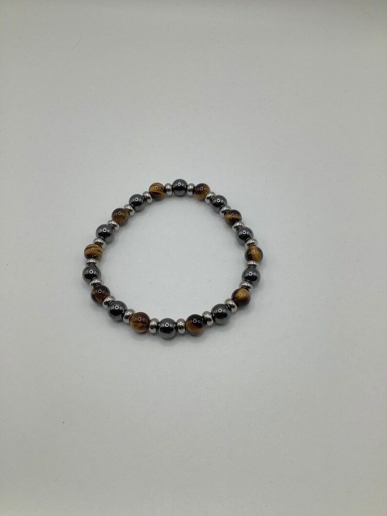 Tiger eye and obsidian elasticated beaded bracelet