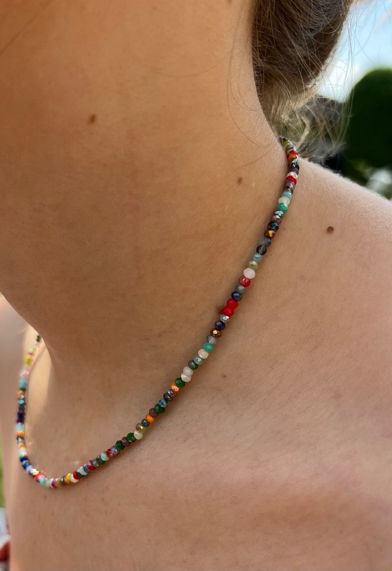 Dainty multicoloured beaded necklace. Boho necklace, choose length, gift bag included image 3