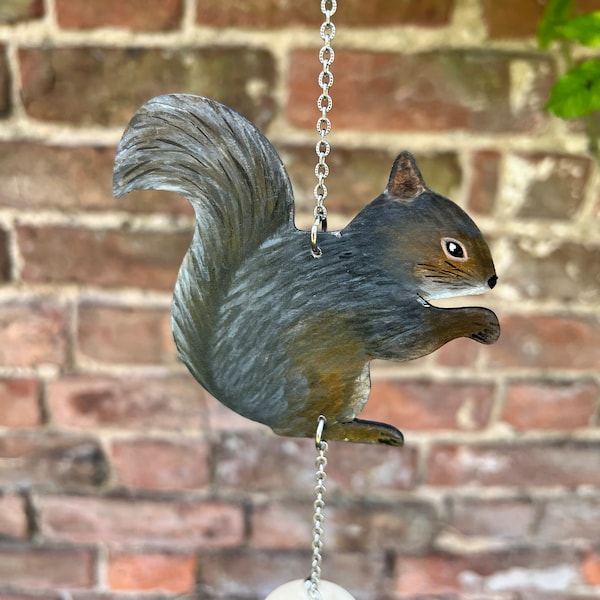 Gray Squirrel wind chime with aluminium chimes and acorn striker.