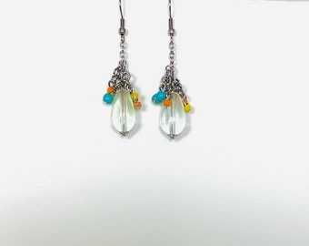 Glass teardrop earrings, stainless steel ear hooks. Gift bag included