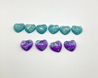 8 heart shape foiled resin cabochons