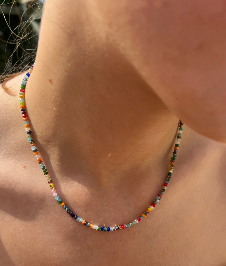Dainty multicoloured beaded necklace. Boho necklace, choose length, gift bag included image 1