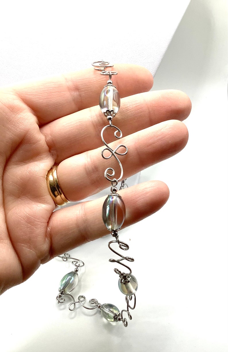 Wire work and bead necklace and earring set