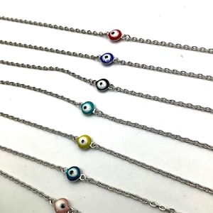 Minimalistisches Evil eye Fußkettchen aus Edelstahl. Länge wählen. Geschenktüte inklusive