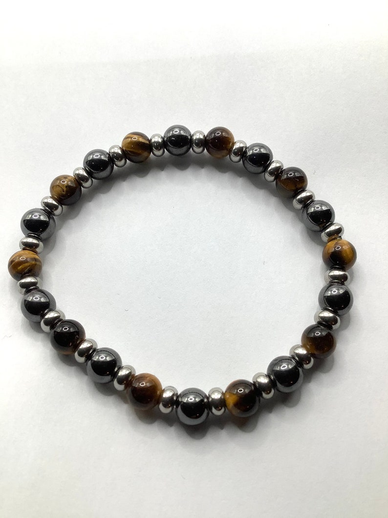 Tiger eye and obsidian elasticated beaded bracelet