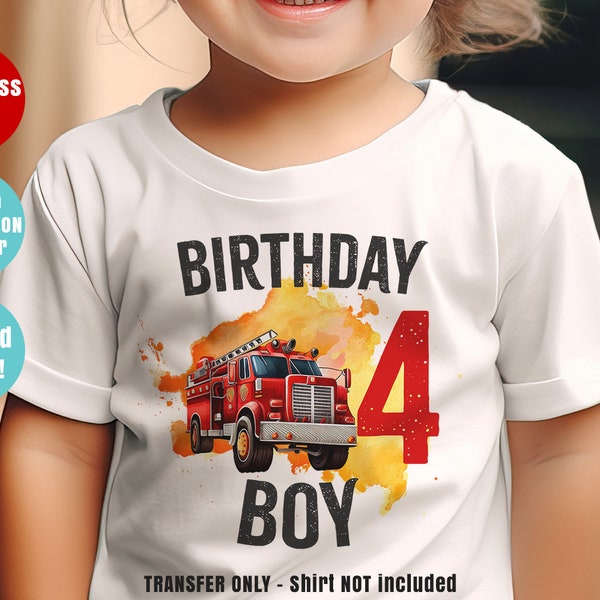 Firetruck birthday shirt sublimation prints for shirts, ready to press birthday fireman, firefighter birthday tshirt transfer, Transfer - A4