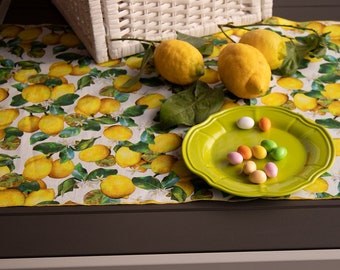 LEMONS' TABLE RUNNER gift idea for spring decor, new home, custom made, light weight 100% cotton, natural fiber, made in Italy