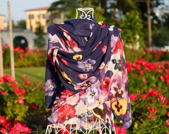 GRANDE FOULARD VIOLETTE, étole de cérémonie, paréo, cadeau de Pâques, pour elle, idéal au printemps, fabriqué en Italie