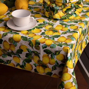 COLORFUL LEMONS' TABLECLOTH gift idea for spring, idea for new home, custom made, light weight 100% cotton, natural fiber, made in Italy