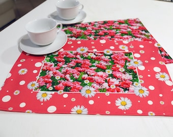 2 DAISIES BREAKFAST PLACEMATS gift idea for mother's day, Easter, spring table, fabric twill cotton 100%, natural fiber, made in Italy