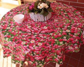 DAISIES ROUND TABLECLOTH gift idea for Christmas, new home, oval, light weight 100% cotton natural fiber, made in Italy