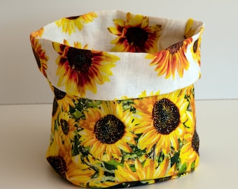 SUNFLOWERS' bread BASKET STORAGE gift idea for mother's day, Easter, fabric pure linen 100% eco-friendly sustainable made in Italy