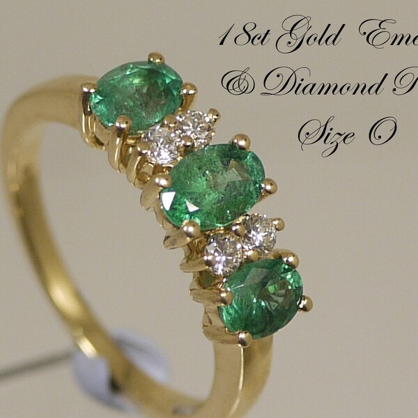 18ct Gold Emerald and Diamond Ring Size O