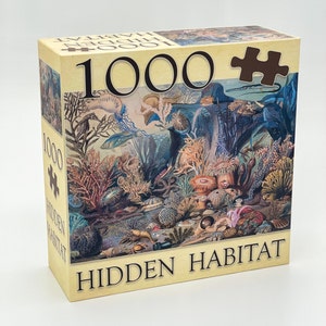 1000 Piece Puzzle (Jigsaw) Featuring Highly Detailed Marine "Hidden Habitat" Vintage Art and Biology Facts with Anti-Glare Matte Lamination