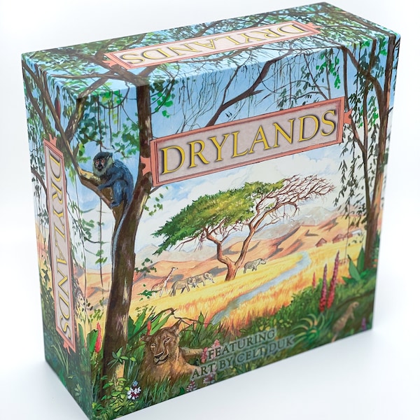 Drylands Board Game - Two Player Abstract Game Set in Africa - Beautiful Hand Drawn Art - Ages 5 and Up - Nature Themed Science Game