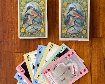 Hermosas cartas de arte vintage con lámina dorada y temática natural (baraja estándar de 54 cartas): peces, aves, herpetos e invertebrados.