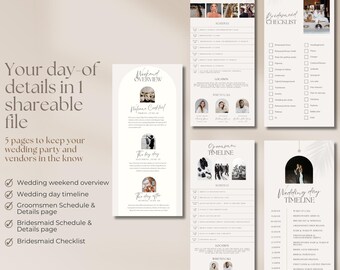 Digital wedding timeline template, wedding weekend timeline, wedding day of timeline template download, bridal party mobile itinerary