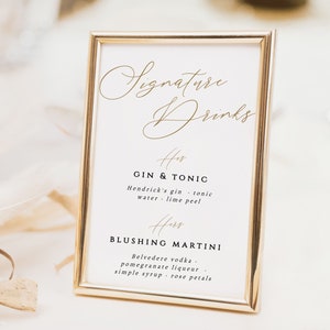 Signature Drink Sign, Bar Menu Template, Minimalist Printable Bar Menu, Modern Editable Drink Menu Template, Classic Timeless Bar Menu Sign