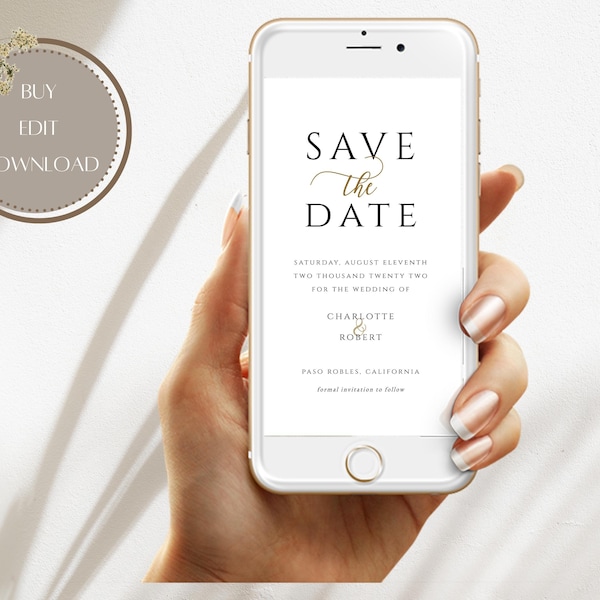 Electronic Save The Date Template, Modern Save The Date Template Download, Digital Save The Date, Minimalist Wedding Save The Dates, Evite