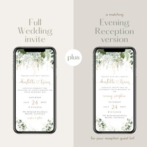 Evening reception digital wedding invitation, electronic wedding invite, greenery wedding reception evite, Instant Access and Download