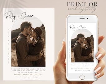 Minimalist Photo Wedding Invitation: Elegant Digital Evite (5x7" & Mobile)