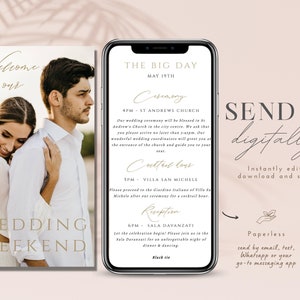 Electronic Wedding Itinerary, Modern Wedding Itinerary Template, Digital Wedding Program, Minimalist Wedding iPhone Itinerary, Timeline