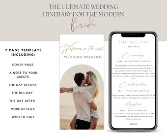 Digitale Hochzeit Reiseplan, minimalistische Hochzeitsplaner Vorlage, moderne Hochzeitswochenende Reiseplan, bearbeitbare Vorlage Download iPhone