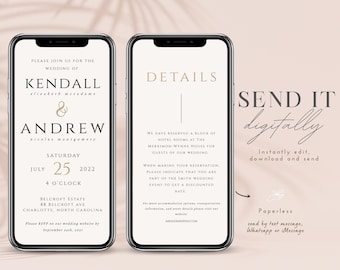 Mall för minimalistisk digital bröllopsinbjudan (digital nedladdning)
