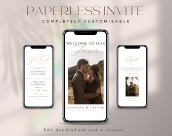 Electronic Invitation, iPhone Evite, Digital Template, Digital Wedding Invitation Template, Wedding Weekend Itinerary, Editable Template