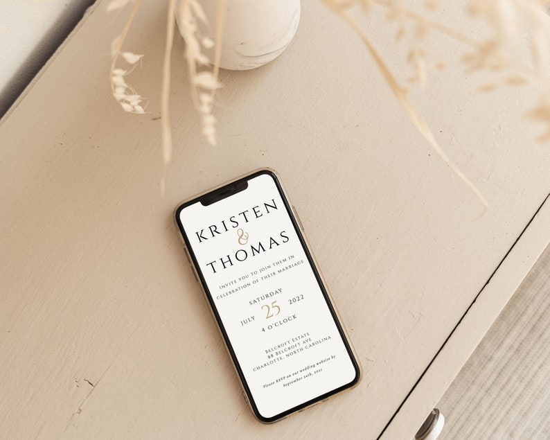 Minimalistisk elektronisk bröllopsinbjudan: Modern smartphone-inbjudan (digital nedladdning) bild 7