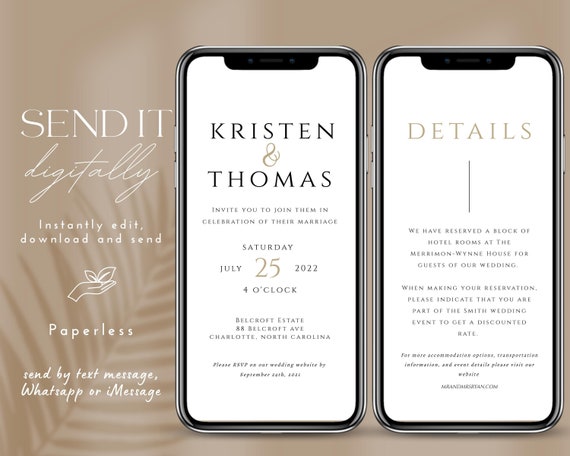 Minimalist Electronic Wedding Invitation: Modern Smartphone Evite (Digital Download)