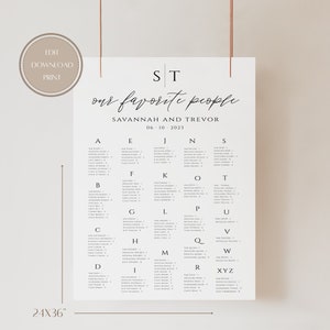 Alfabetische zitplaatsen grafiek sjabloon INSTANT DOWNLOAD Minimalistische bruiloft zitplaatsen grafiek bewerkbaar Vind uw stoel teken, klassiek zitplaatsen teken