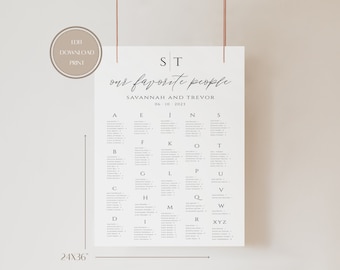 Minimalist Wedding Seating Chart Template: Alphabetical Sign (Digital Download)