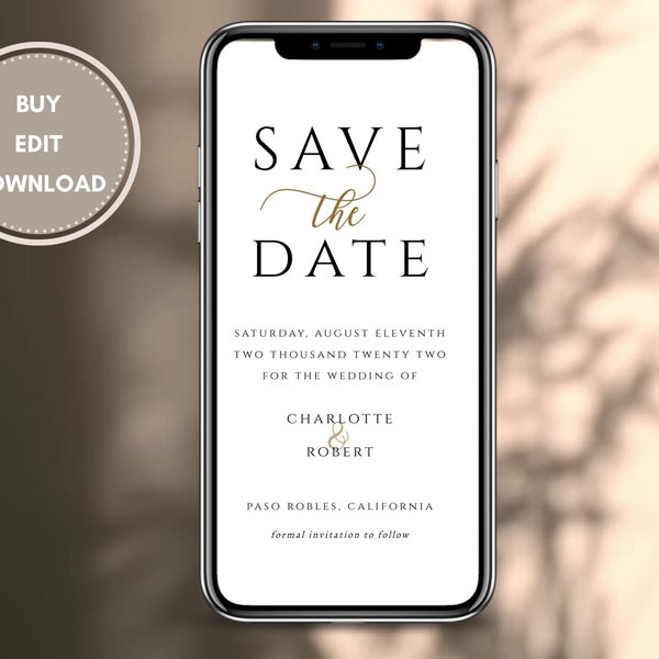 Electronic Save The Date Template, Digital Save The Date, Digital Save The Date, Minimalist Wedding Save The Dates, Evite, Text Message